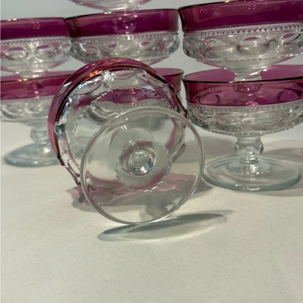 Set Of 8 Tiffin Kings Crown Thumbprint Cranberry Flash Sherbet Dessert Glass